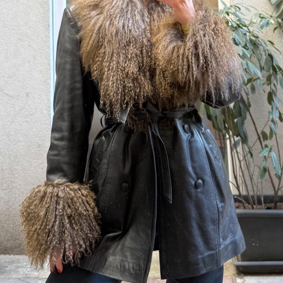 Vintage Mongolian Afghan Coat Charlotte Simone Style M Leather & Fur Shearling - Picture 5 of 9